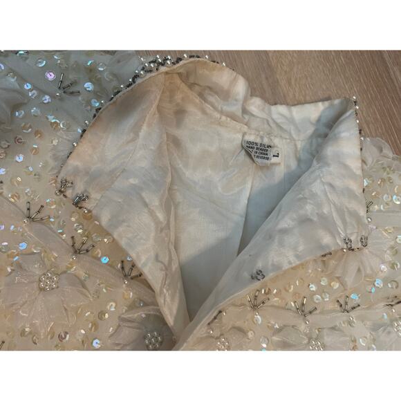 Custom Cape Soft White Beads Seed Pearls Sequins Silk Size Large Bridal Elegant - Picture 12 of 12